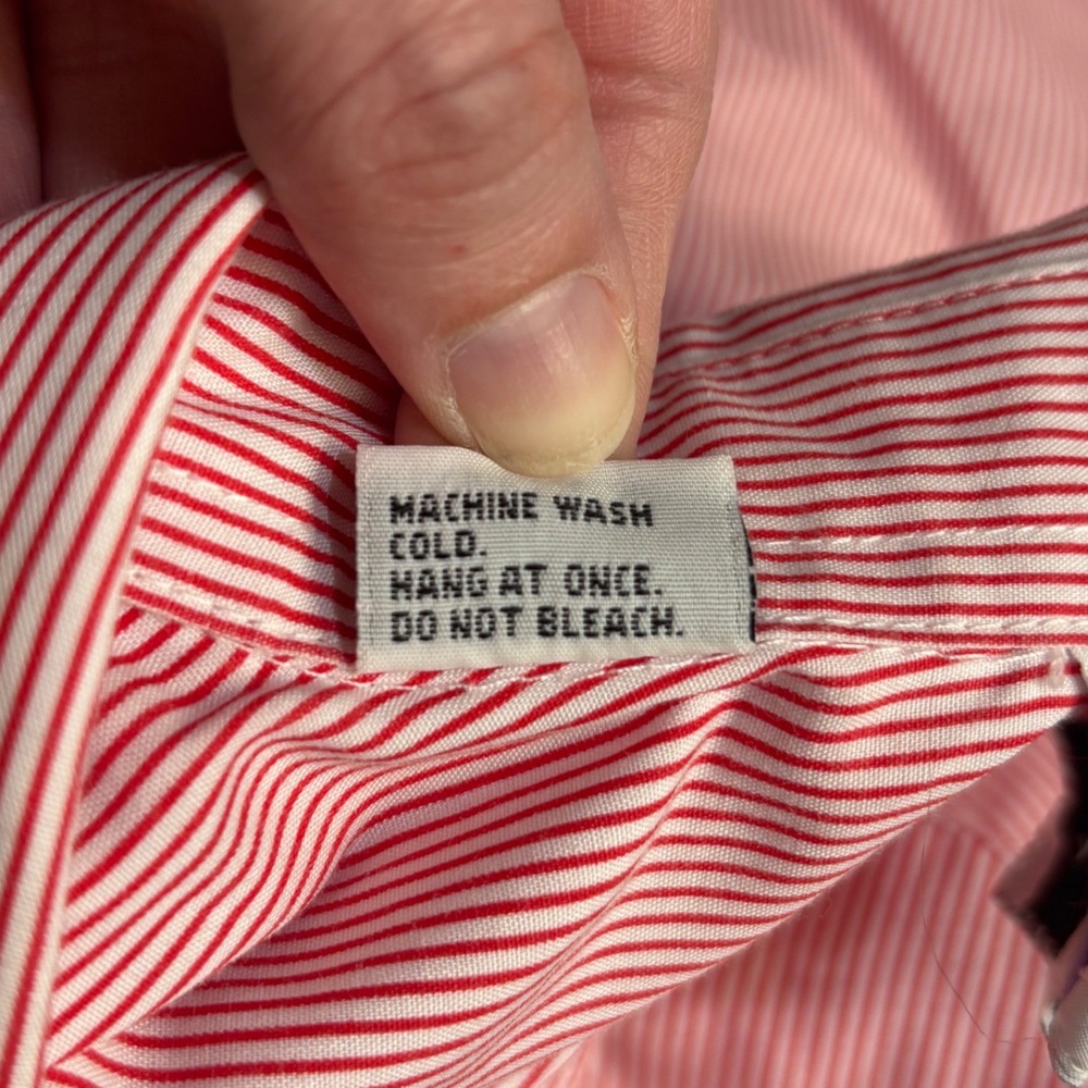 Las Olas Ladybug Embroidered Shirt Womens Small Red Pinstripe Rhinestone Vintage - Picture 15 of 15